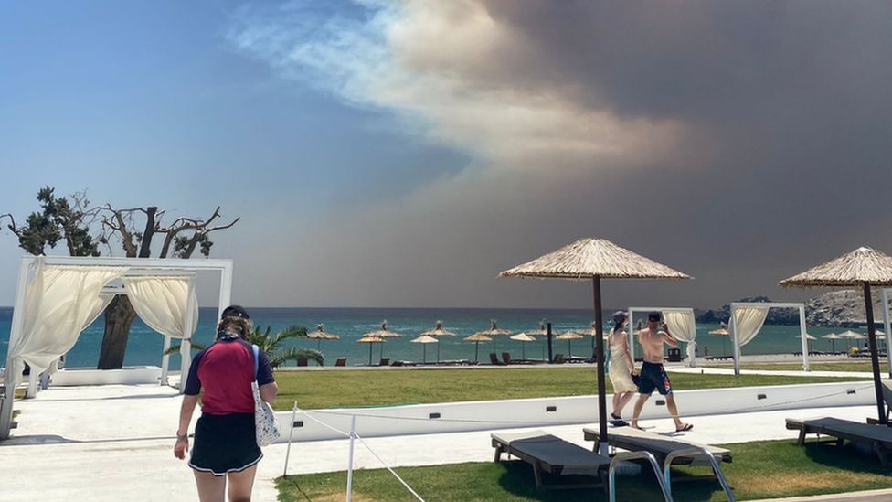 Ash clouds cover the Greek resort