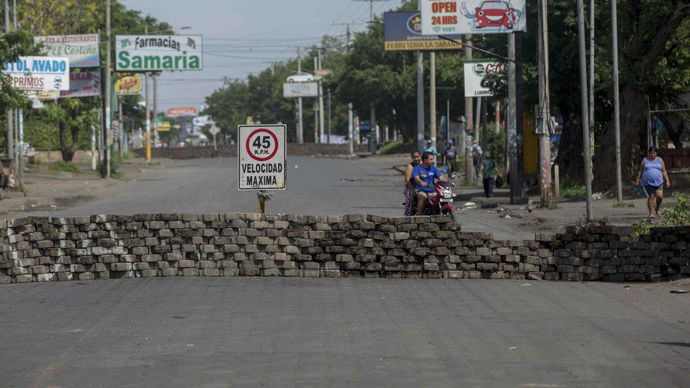 View of a barricade during a national strike in Managua, Nicaragua, 14 June 2018