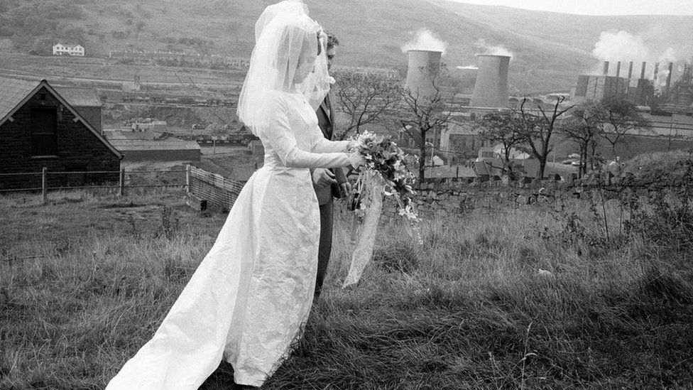 Newlywed couple in Ebbw Vale in 1965