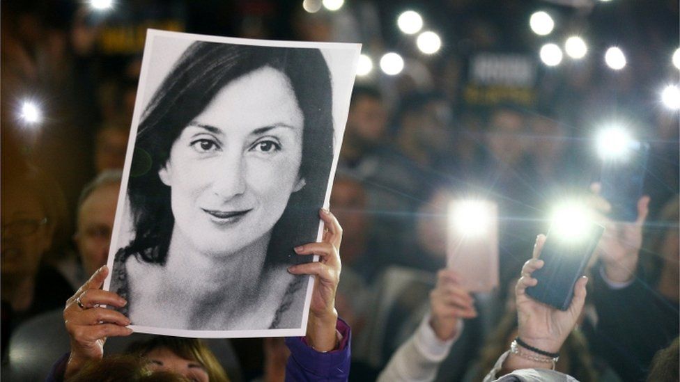 People gather at the Great Siege Square calling for the resignation of Joseph Muscat on 23 November