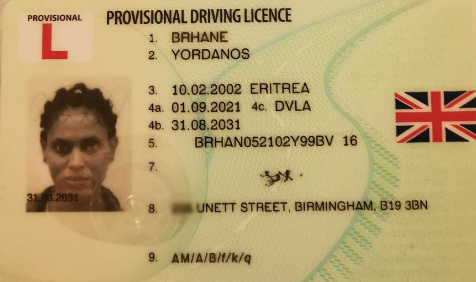 Yordanos's provisional driving licence