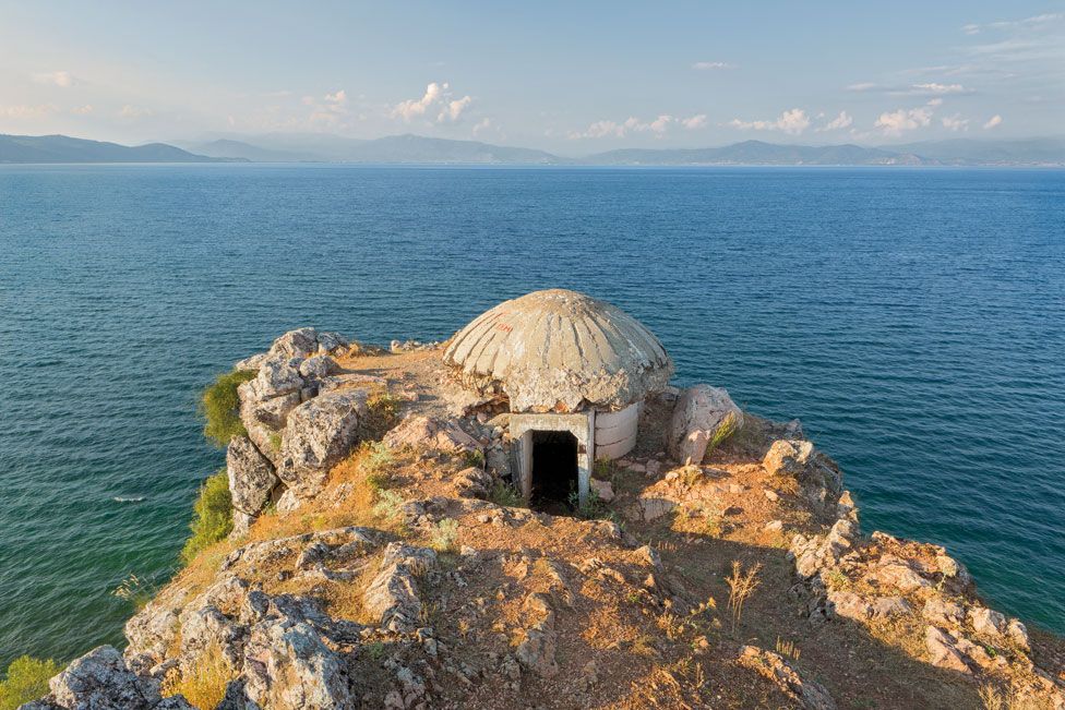 A bunker on a cliff next to the sea in Albania