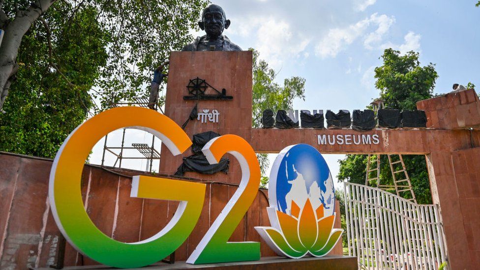 NEW DELHI, INDIA - SEPTEMBER 1: A new look of Gandhi Darshan where new installations along with Sculptures are placed ahead of G20 Summit at Rajghat on September 1, 2023 in New Delhi, India. (Photo by Raj K Raj/Hindustan Times via Getty Images)