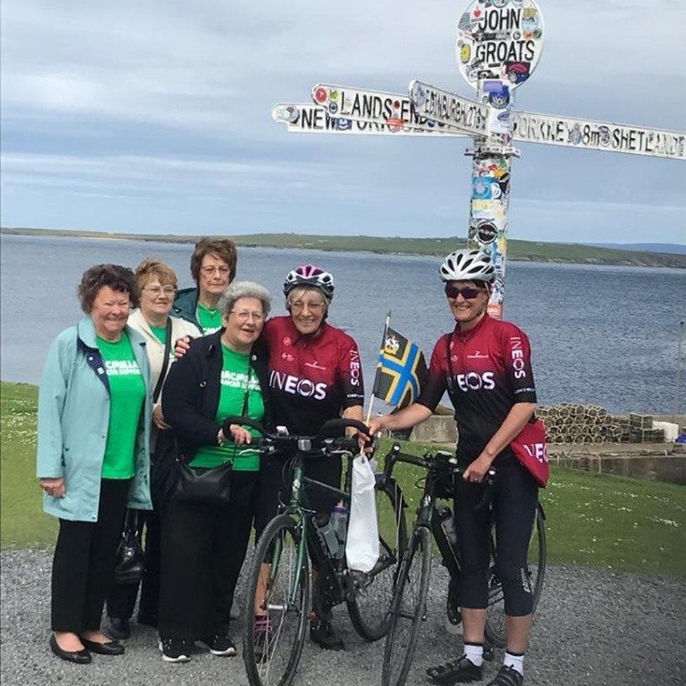 Mavis Paterson Macmillan staff and volunteers joined her and cycling companion Heather Curley