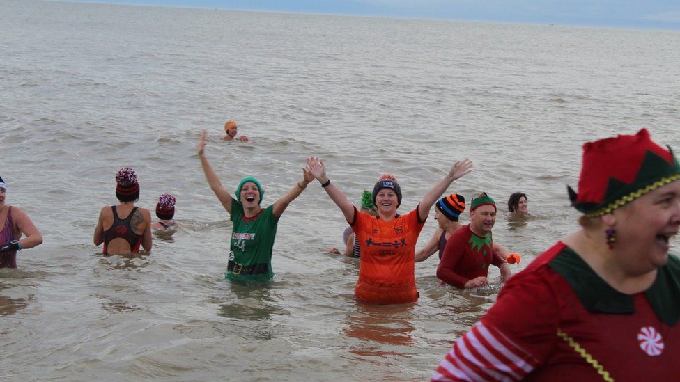 Swimmers in the sea at Felixstowe