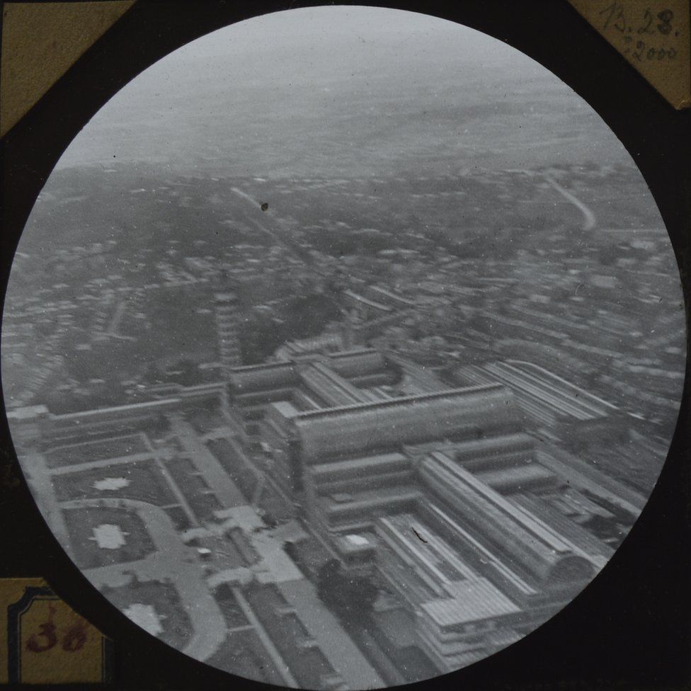 A slide from Cecil V. Shadbolt's collection of earliest known surviving aerial pictures