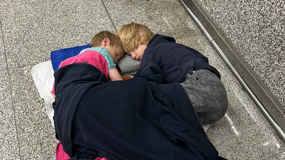 Sarah Skellern's children sleep on the floor