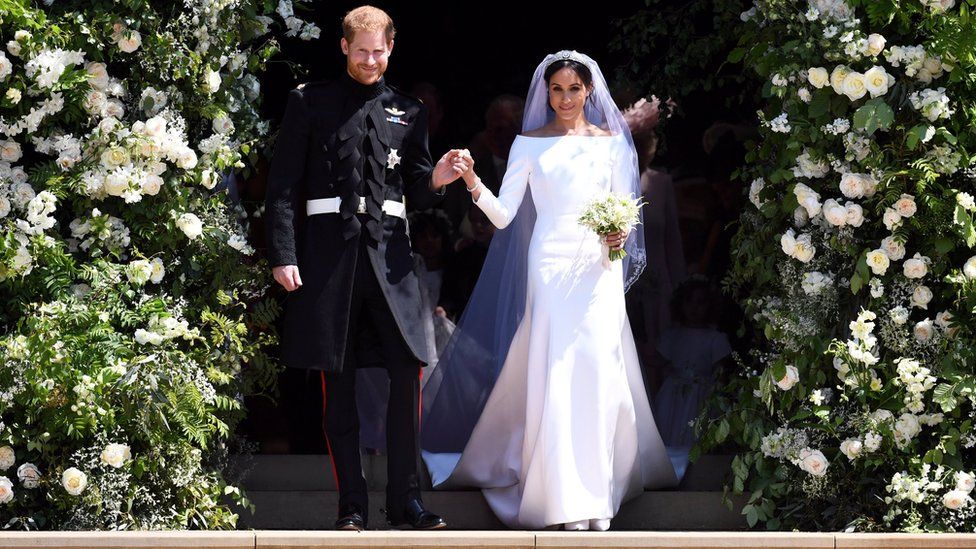 The Duke and Duchess of Sussex leaving the chapel after getting married