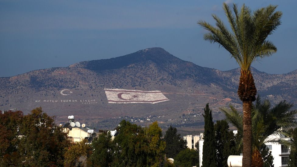 A Turkish flag painted on to a hillside in Nicosia, northern Cyprus