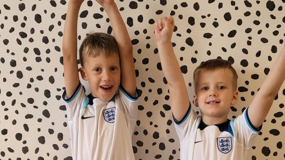 Jayden and Quinn Lamerton in England football kits