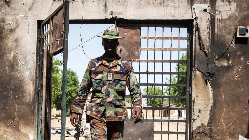A soldiers outside a prison in Bama, Nigeria - 2015