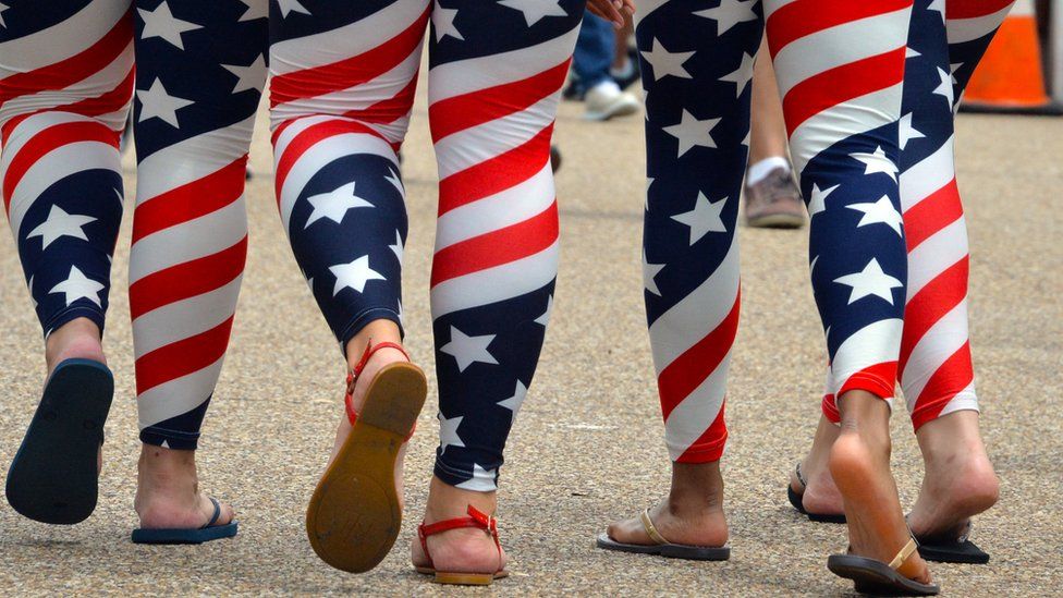 Women wearing stars-and-stripes leggings
