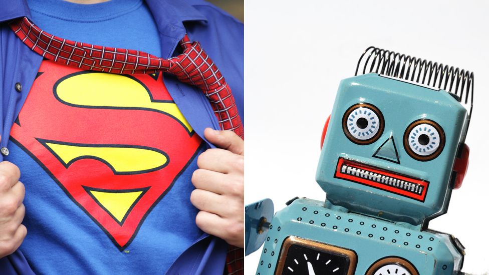 A Superman symbol and a robot