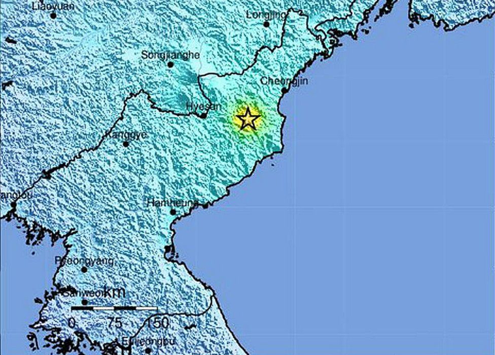 USGS map showing site of tremor in North Korea