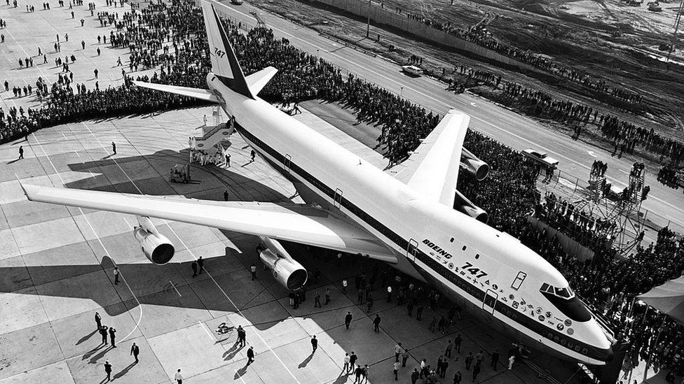 The first Boeing 747 rolled out of the company's plant in Washington state in September 1968