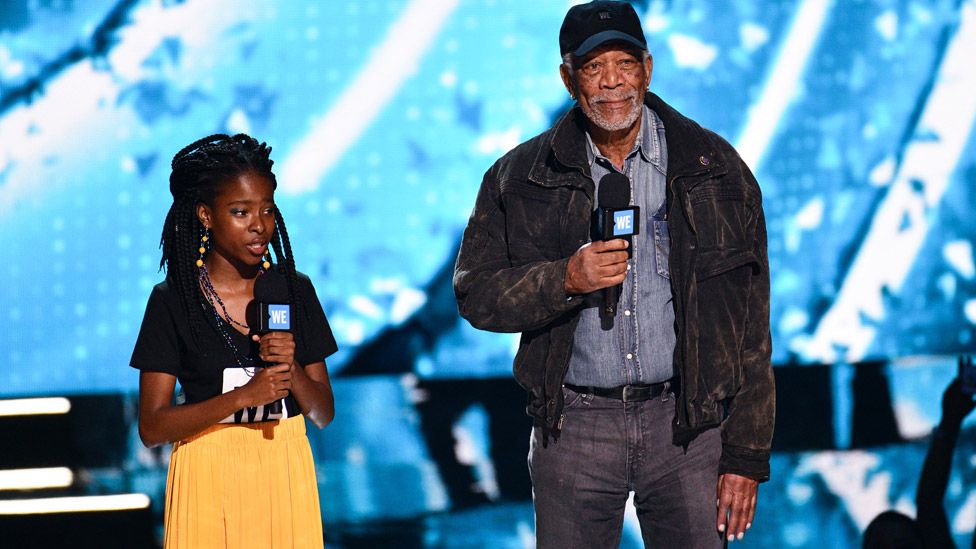 Amanda Gorman and Morgan Freeman in 2018