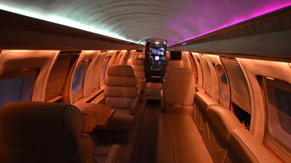 Private jet seats lit up