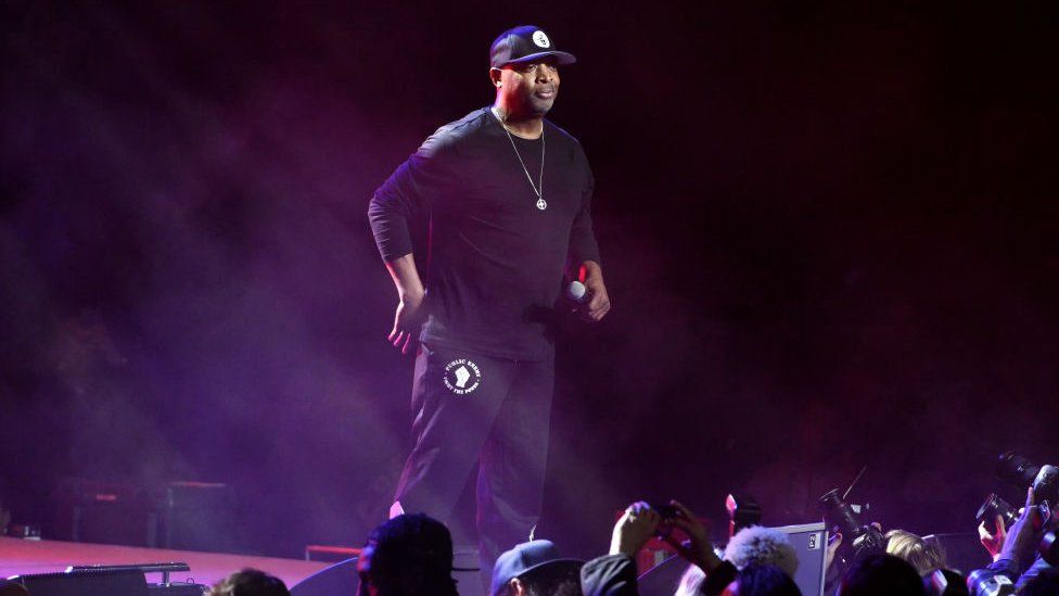 Chuck D of Public Enemy Radio performs at a Bernie 2020 presidential campaign rally at Los Angeles Convention