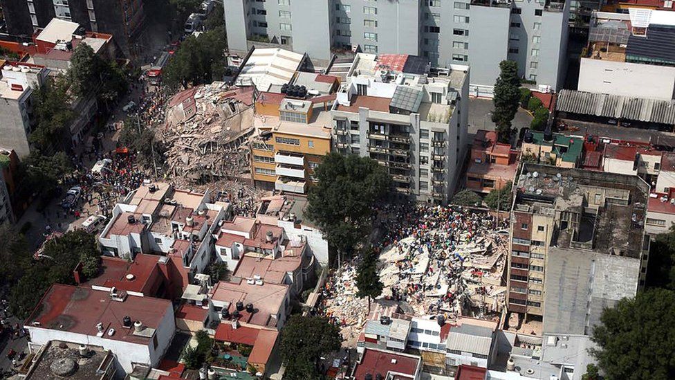 Aerial view of damage in Mexico City