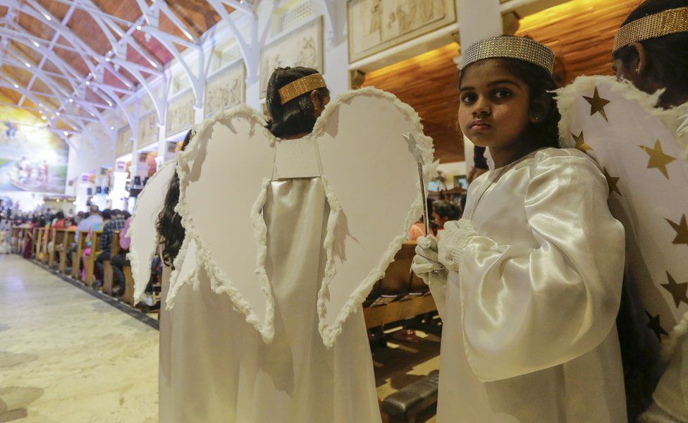 Sri Lankan Catholic children dressed up as angels