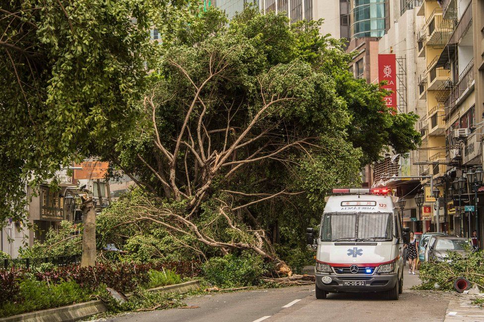 Destruction after the passage of Typhoon Hato in Macau, China, 23 August 2017