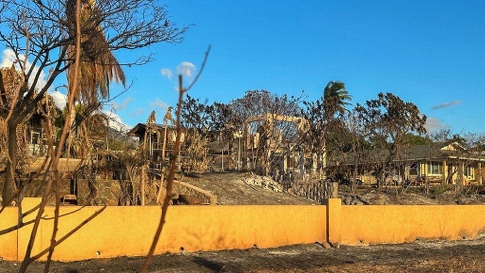 Дома, пострадавшие от пожара в Лахайне на острове Мауи на Гавайях, 14 августа 2023 г.