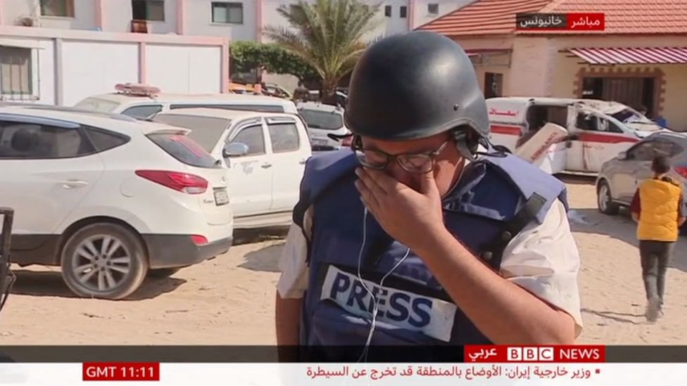 Adnan cries while reporting live on BBC Arabic