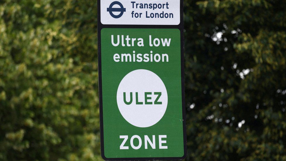 A sign indicating the current boundary of London's Ultra Low Emissions Zone