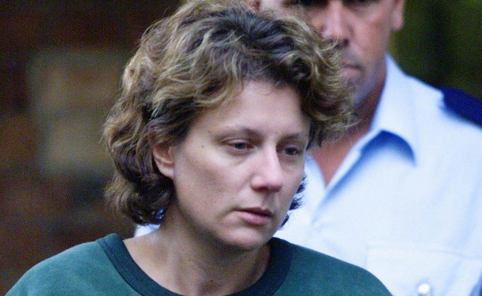 Kathleen Folbigg leaving Maitland Court after being refused bail on 22 March 2004