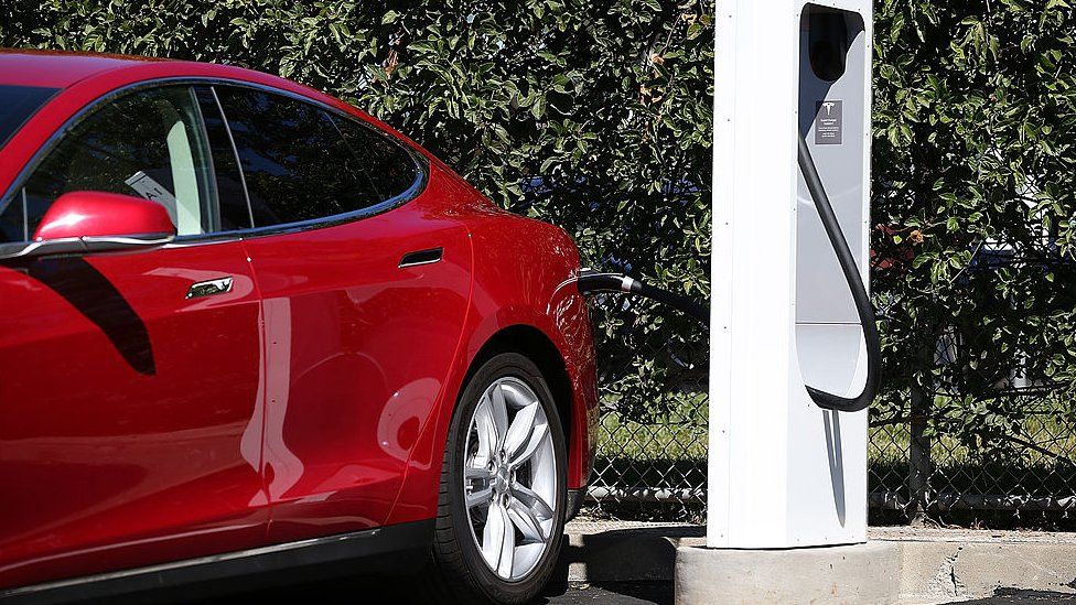 A Tesla Model S charging