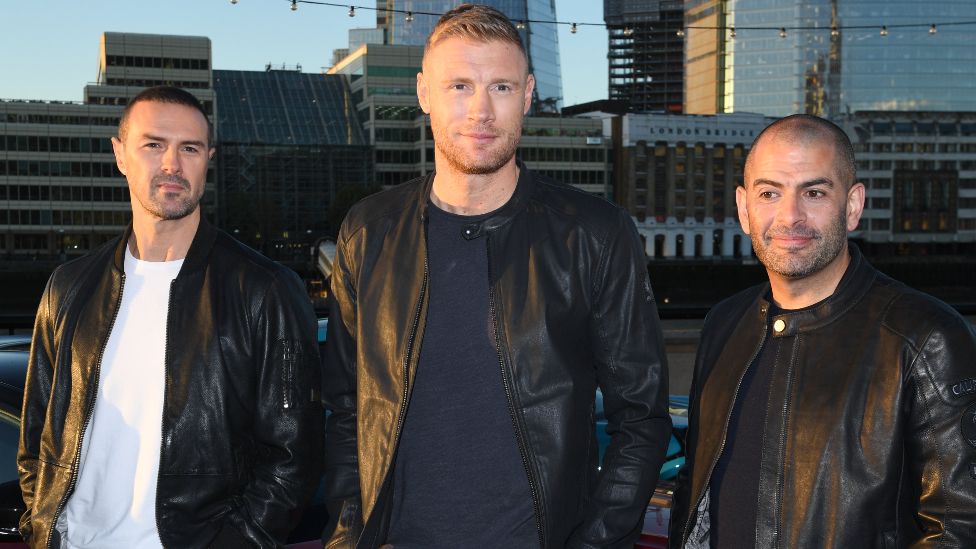 Top Gear Presenters Freddie Flintoff, Paddy McGuinness and Chris Harris, 22 October 2018