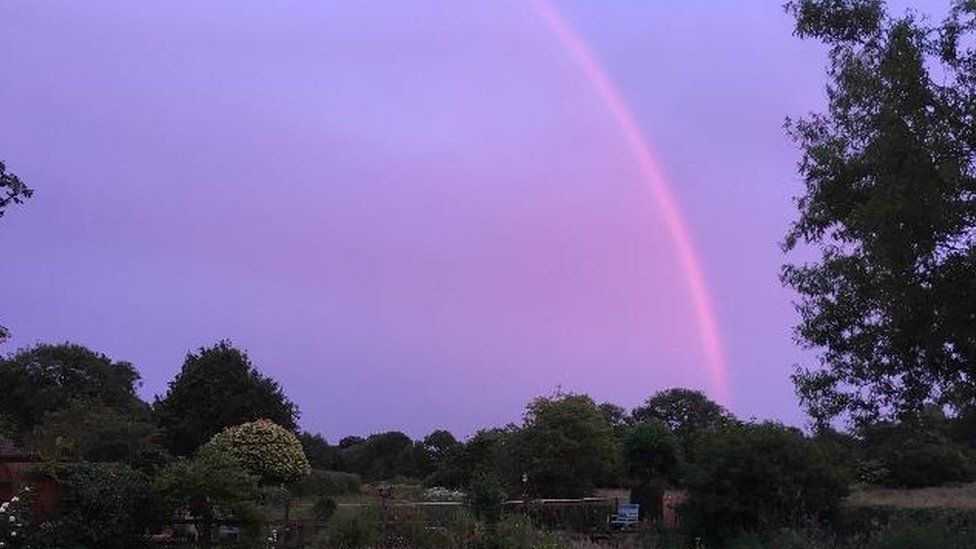 Pink rainbow over Piddlehinton, Dorset