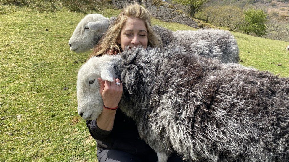 Jo with two sheep
