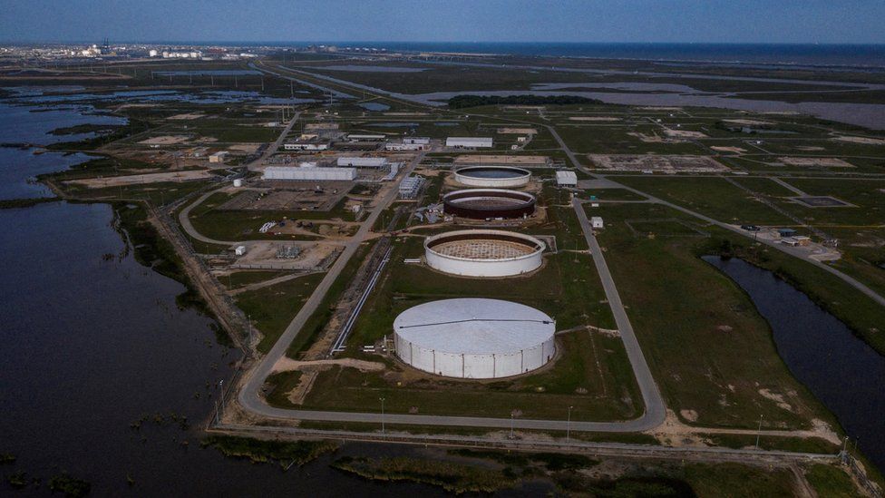 The Bryan Mound Strategic Petroleum Reserve is seen in an aerial photograph over Freeport, Texas