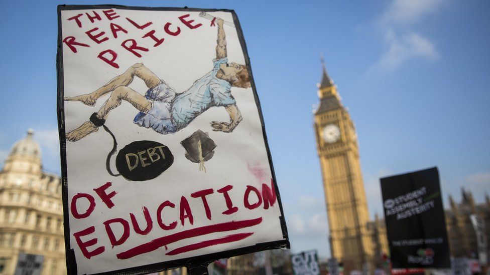 Protestors gather in Parliament Square during a march against student university fees in London, 19 November 2014