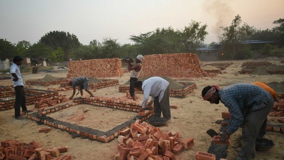 Platforms being built outside the Sarai Kale Khan crematorium