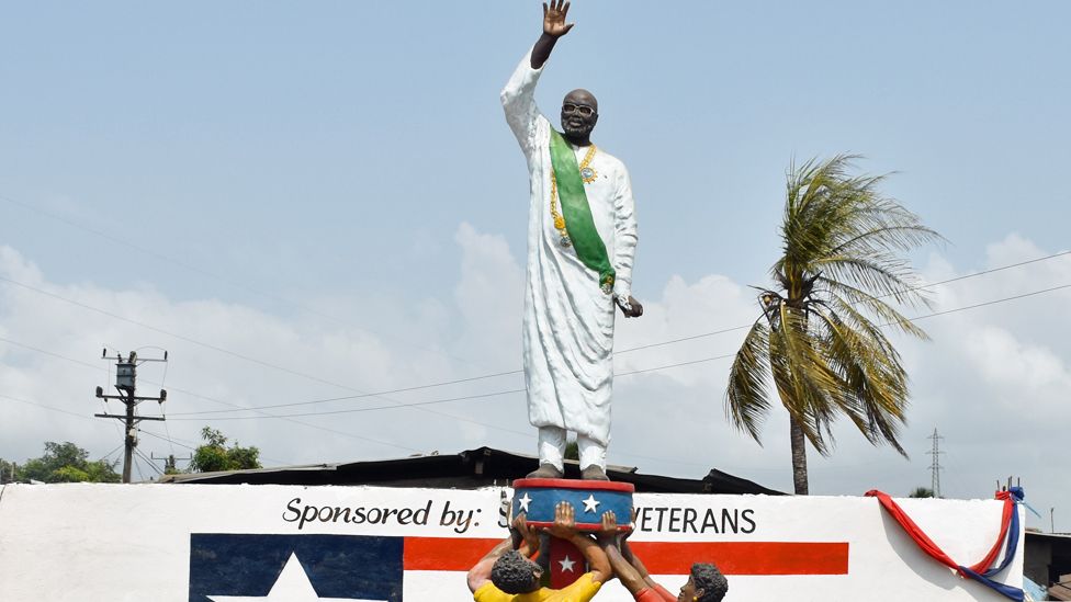A statue of George Weah in Clara Town, Monrovia, Liberia