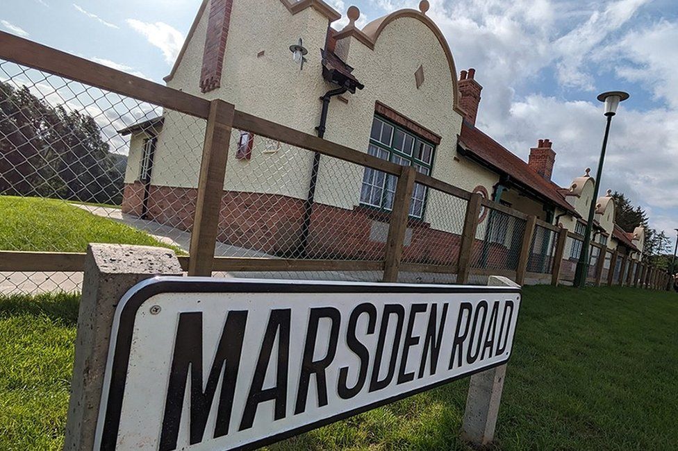Marsden Road sign outside the 1950s aged mineworkers' homes