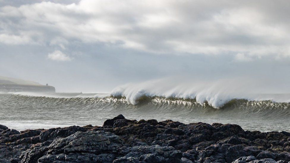 Waves rolling in on the north coast of Northern Ireland