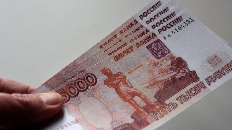 Russian currency notes.