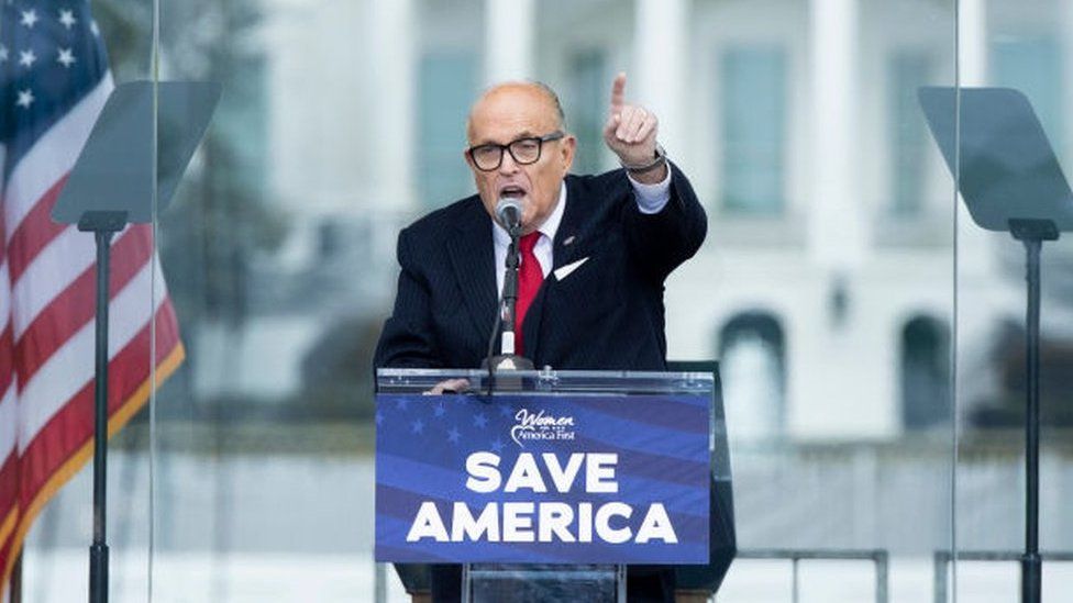 Giuliani speaking to the crowd on January 6
