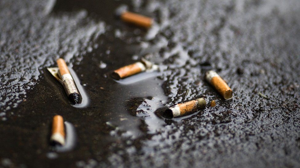 Cigarette butts are seen in a gutter in January 2012 in Paris