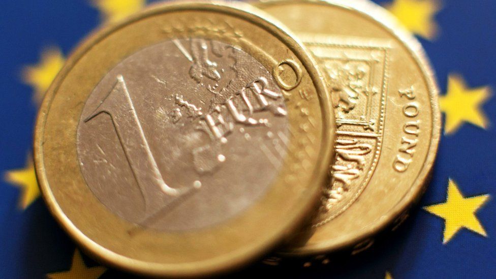A pound and a euro on the EU flag