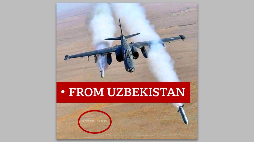 Picture of military plane labelled "from Uzbekistan"