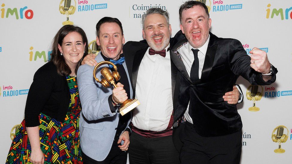 Daniela Cavaliere, Connor Phillips, Paul McClean and David O'Reilly after The Belfast Mixtape won gold for Music Special/Music Event
