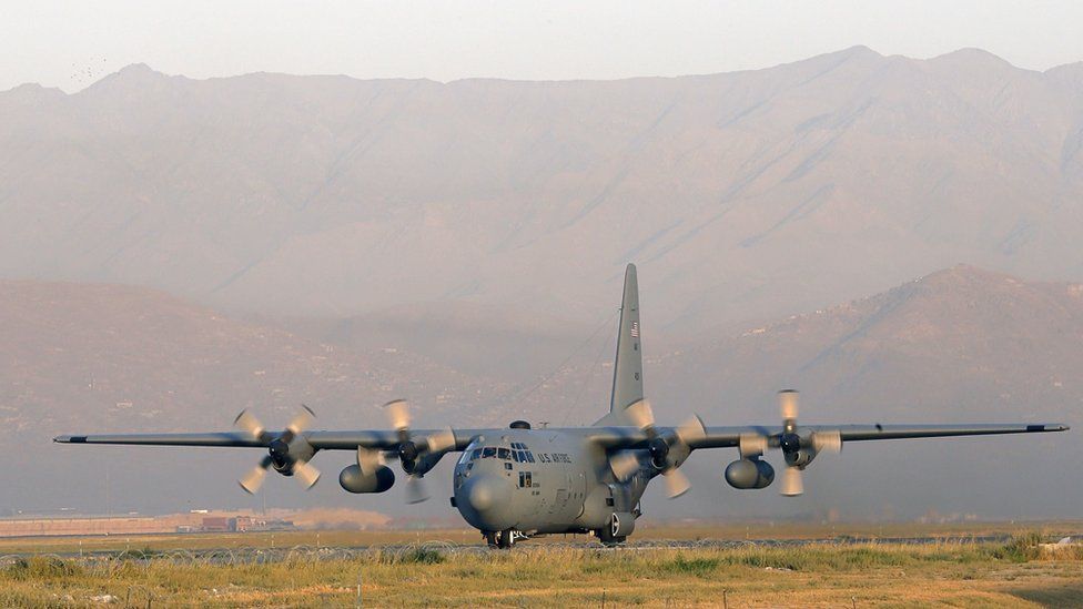 This file picture taken on August 19, 2012 shows a Lockheed C 130 Hercules of the US Air Force landing at the Kabul International airport, in Kabul