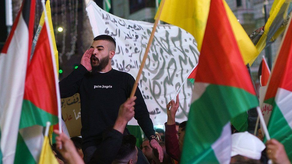 Protesters in Ramallah chant in support of Gaza