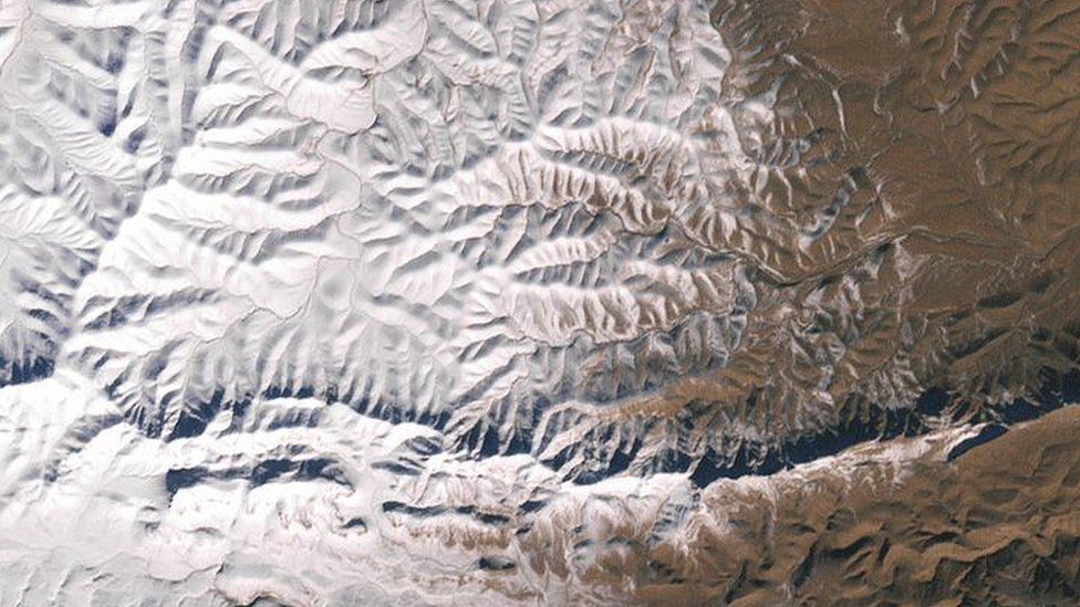 Satellite image of snow in the desert