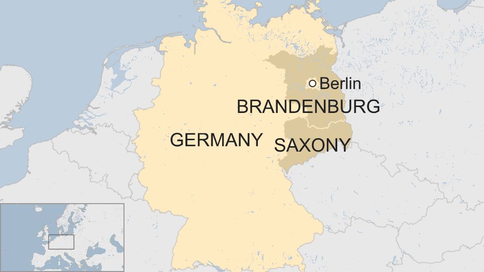 Map of Germany highlighting Saxony and Brandenburg