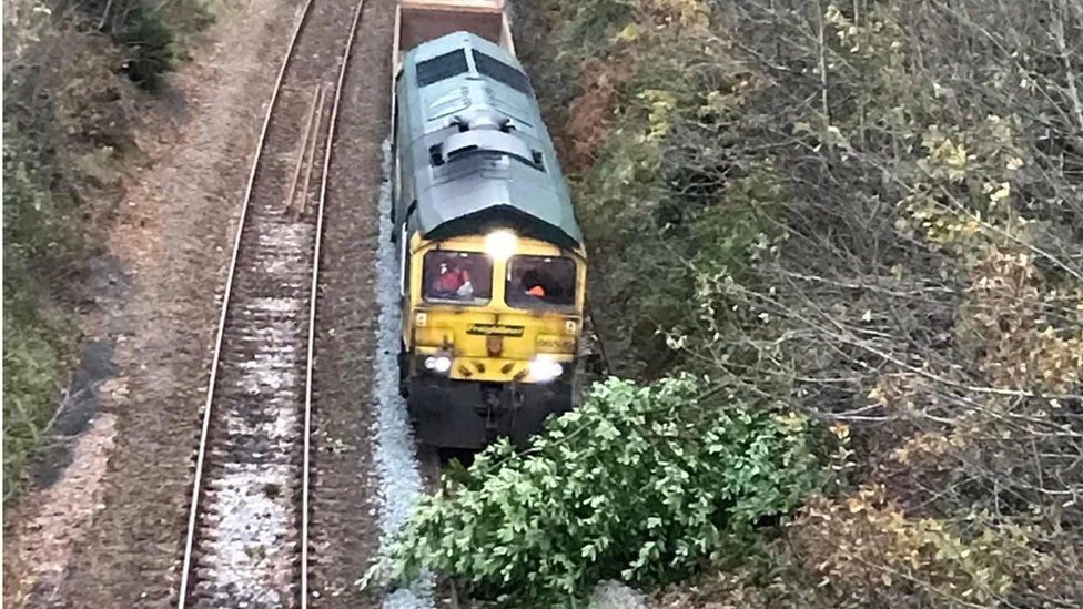 A fallen tree blocked the line in Conwy